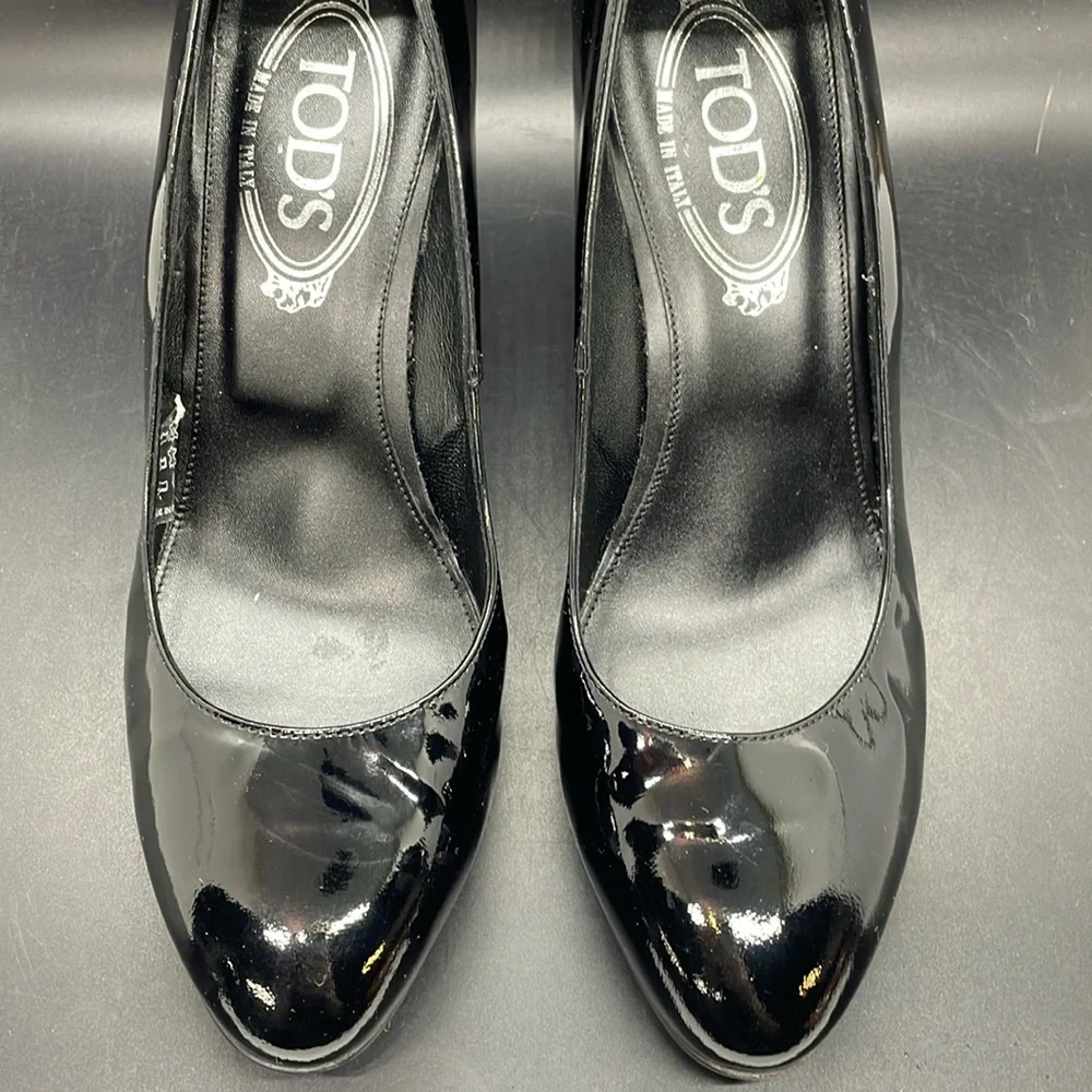 TOD'S Black Patent Leather Wedge Pumps Heels Shoes Size EU 36 1/2 USA 6.5